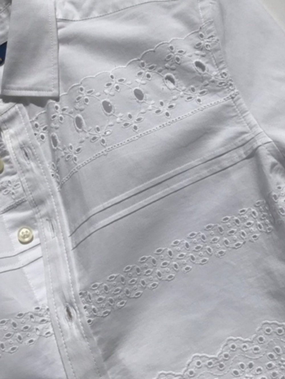 Ralph Lauren 100% cotton White Eyelet button down Broadcloth Tunic 14 - Picture 3 of 10